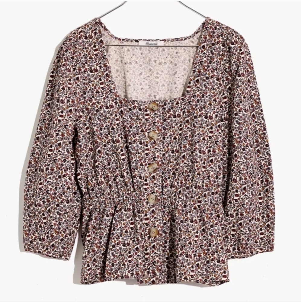 Madewell Corduroy Button-Front Peplum Top in Harvest Vine - Medium LIKE NEW!